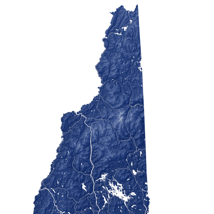 Topographic map of a region with blue color scheme