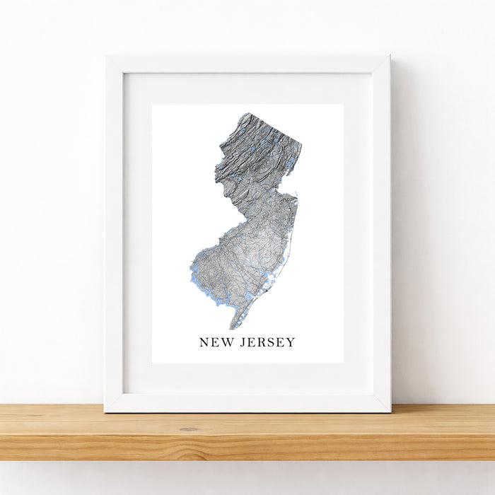 Framed map of New Jersey on a white background