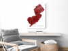 New Jersey state map print with natural landscape and main roads designed by Maps As Art.