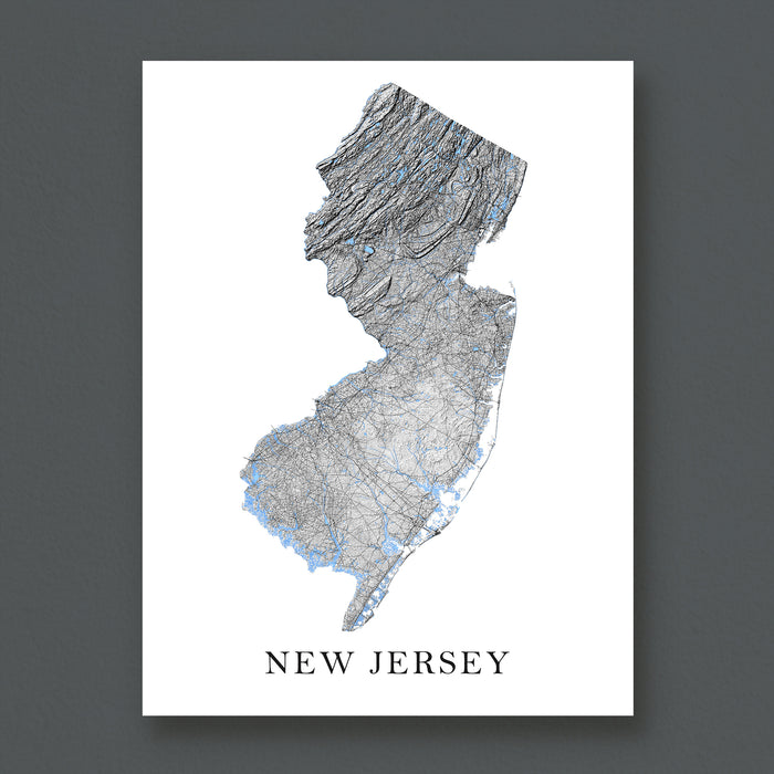 Topographic map of New Jersey on a white background