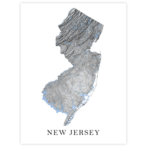 Map of New Jersey with a white background