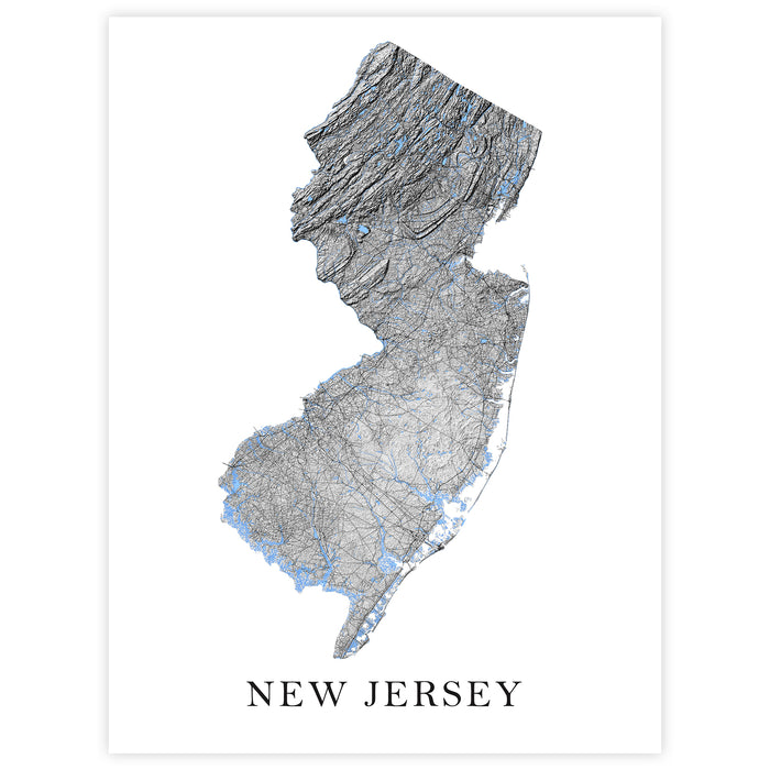 Map of New Jersey with a white background
