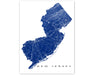 New Jersey state map print with natural landscape and main roads designed by Maps As Art.