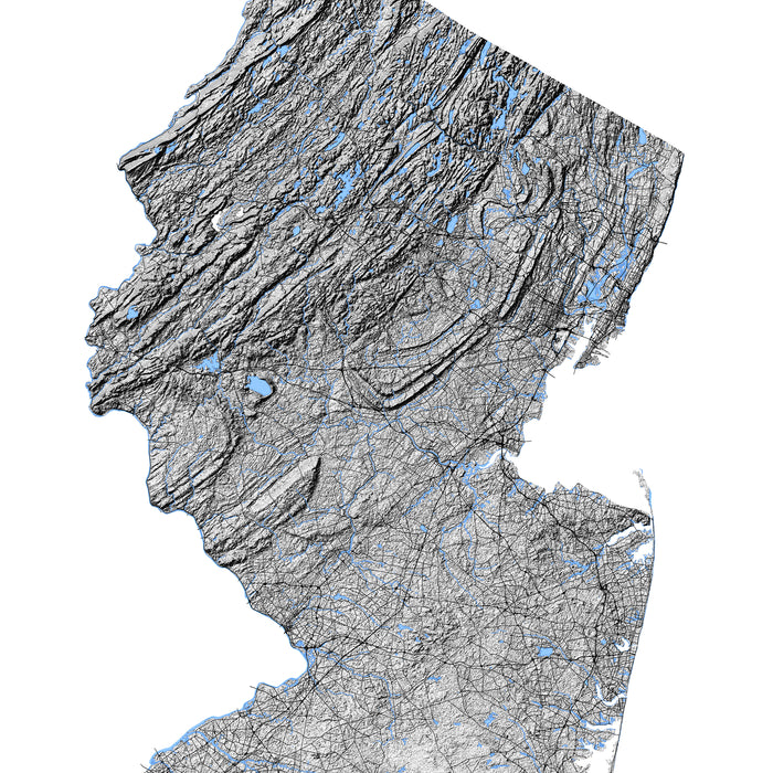 Topographic map of New Jersey with elevation details