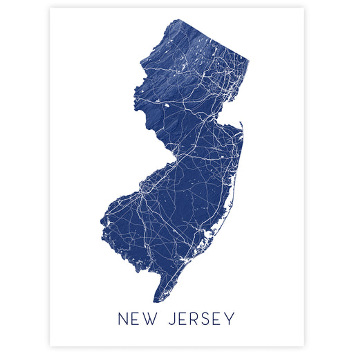 Map of New Jersey in blue on a white background