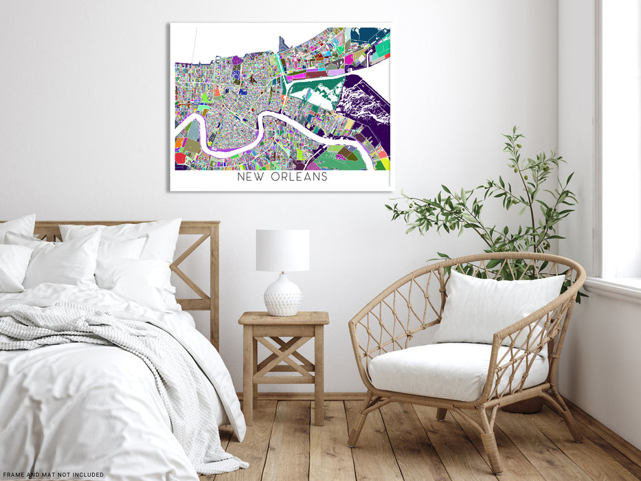 New Orleans Lousiana city map print with a colorful geometric design by Maps As Art.