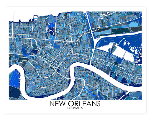 New Orleans map print with a blue geometric design by Maps As Art.