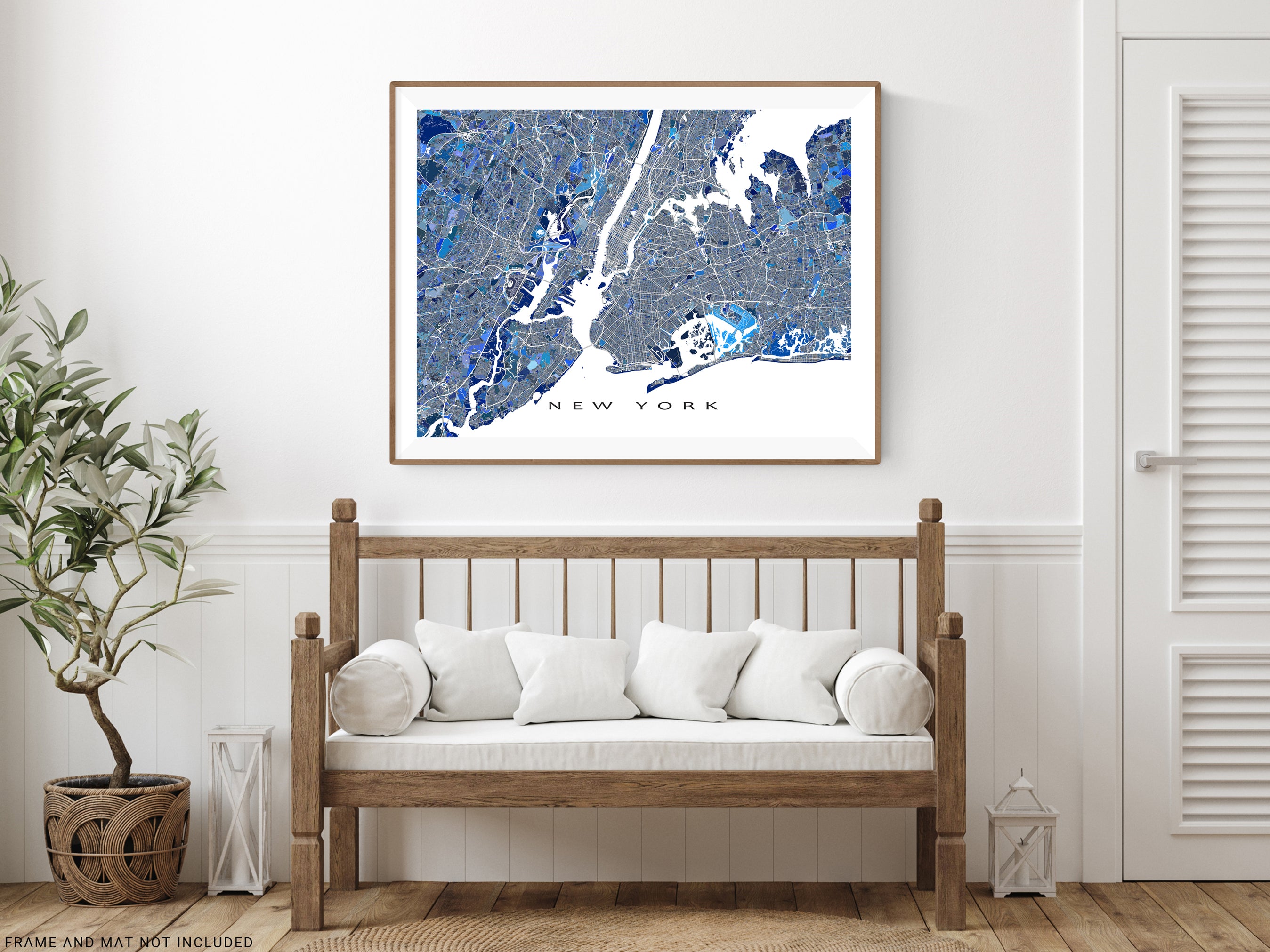 New York City Map Print Poster, Blue Geometric NYC Street Wall Art Roa ...