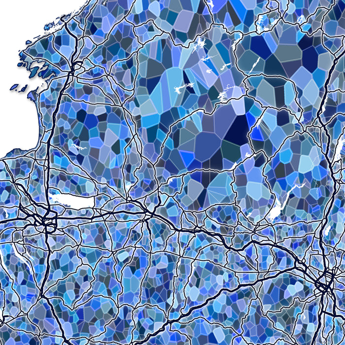 New York State Map Print: Blue Mosaic Line Art Design (Custom Subtitle)