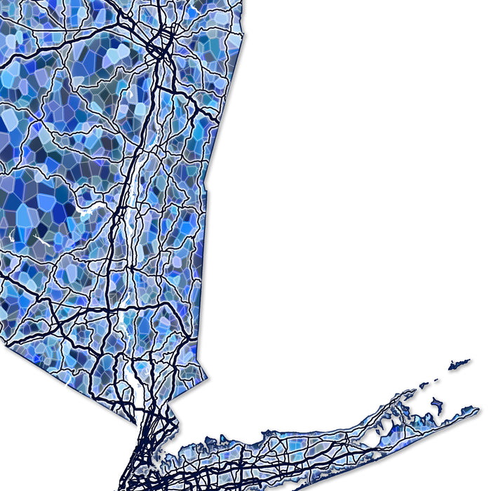 New York State Map Print: Blue Mosaic Line Art Design (Custom Subtitle)