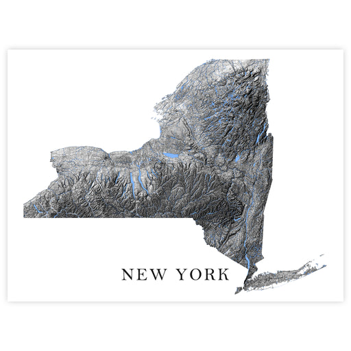 Topographic map of New York state with a white background