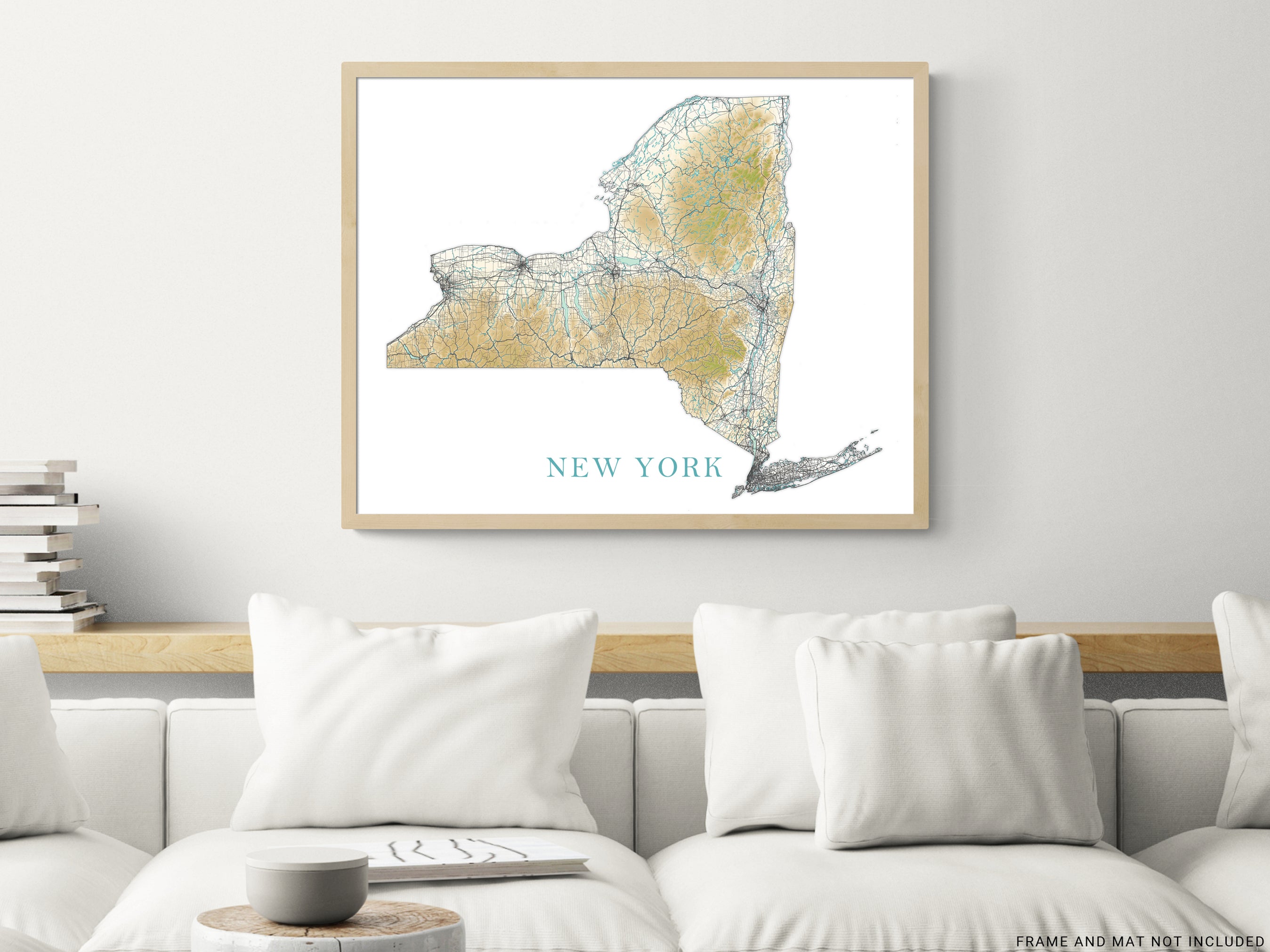 New York State Map Print Poster, Home Wall Decor Landscape Art Terrain ...