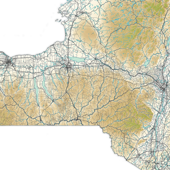 Map of a region with roads and topography