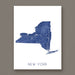 Map of New York state in blue on a white background
