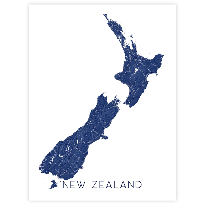 Map of New Zealand in blue on a white background
