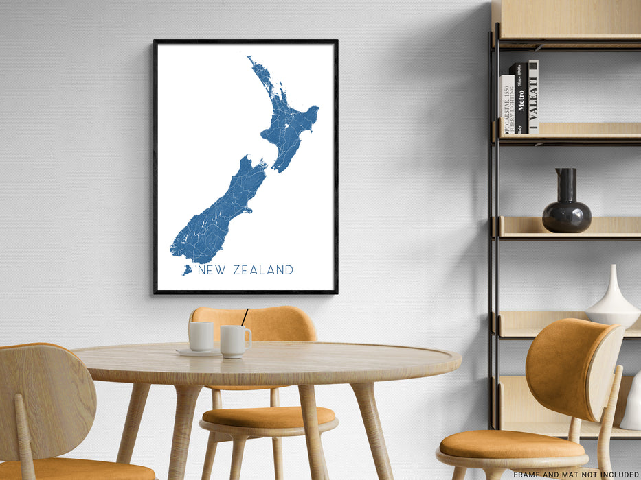 New Zealand map print in Slate by Maps As Art.