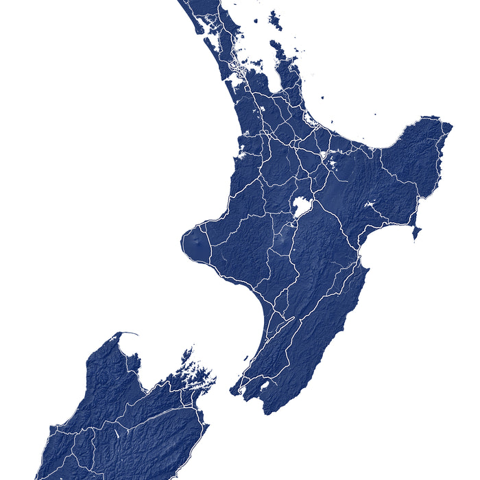 Map of New Zealand in blue on a white background