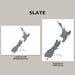 Two map prints of New Zealand on a gray background with 'Slate' text above.