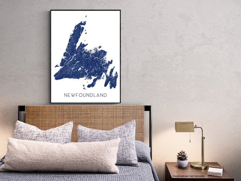 Newfoundland map print with a topographic landscape design by Maps As Art.