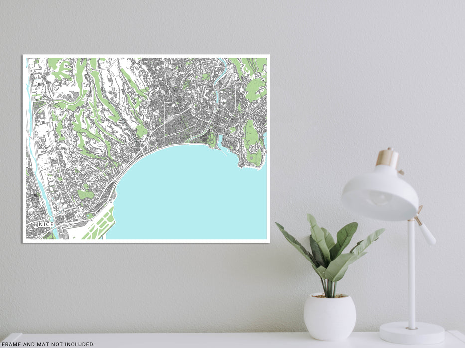 Nice, France city map print with streets and buildings by Maps As Art.