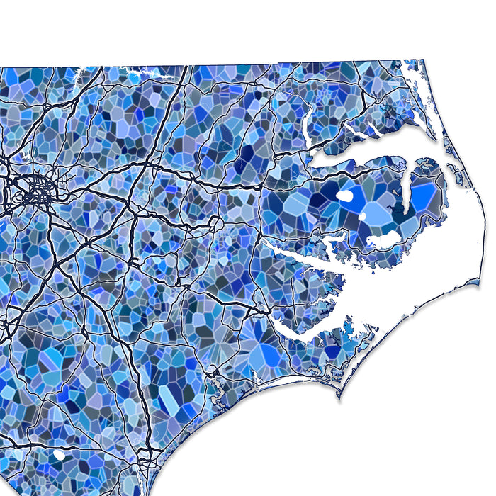 North Carolina Map Wall Art Print: Blue Mosaic Geometric Design (Custom Subtitle)
