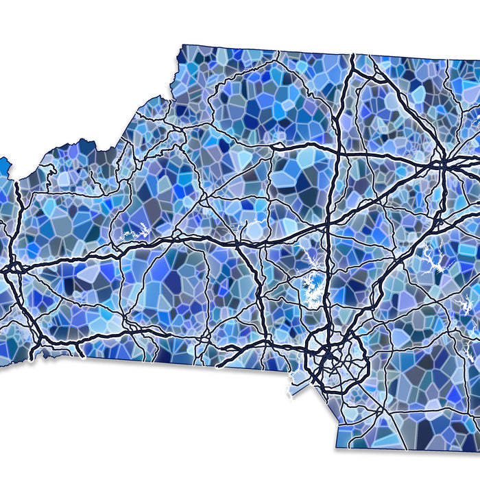 North Carolina Map Wall Art Print: Blue Mosaic Geometric Design (Custom Subtitle)