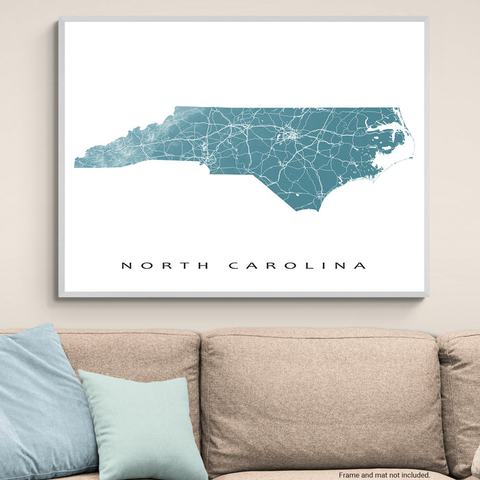 North Carolina State Map Print: Topographic NC Poster Road Maps