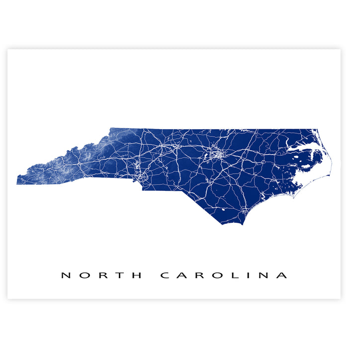 North Carolina State Map Print: Topographic NC Poster Road Maps
