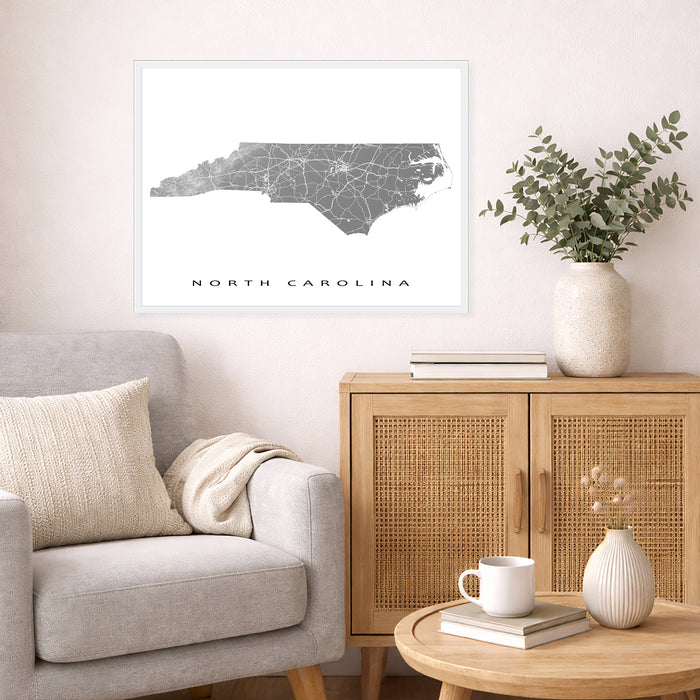 North Carolina State Map Print: Topographic NC Poster Road Maps
