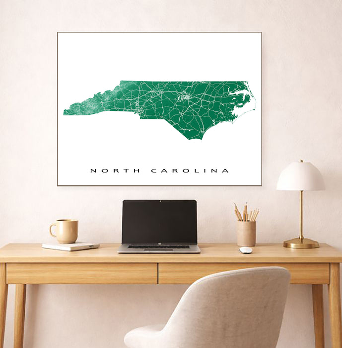 North Carolina State Map Print: Topographic NC Poster Road Maps