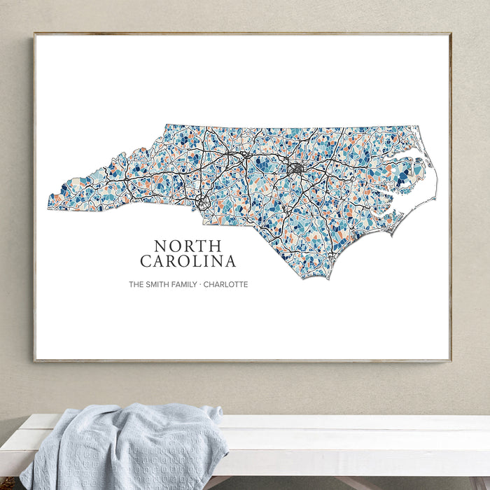 North Carolina Map Wall Art Print: Colorful Geometric State Art  (Personalized Subtitle)