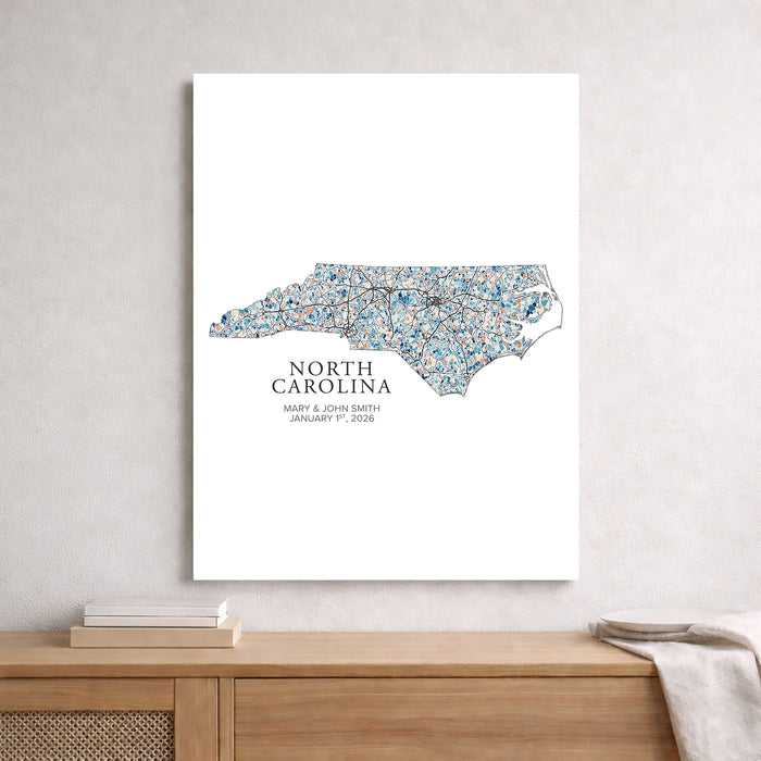 North Carolina Map Wall Art Print: Colorful Geometric State Art  (Personalized Subtitle)