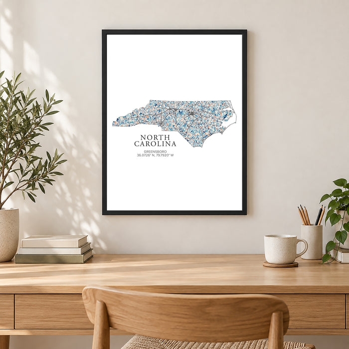 North Carolina Map Wall Art Print: Colorful Geometric State Art  (Personalized Subtitle)