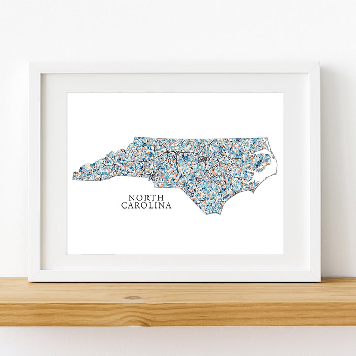 North Carolina Map Wall Art Print: Colorful Geometric State Art  (Personalized Subtitle)
