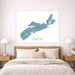 Map of Nova Scotia on a wall above a bed in a bedroom