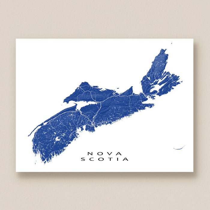 Map of Nova Scotia in blue on a white background