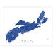 Map of Nova Scotia in blue on a white background