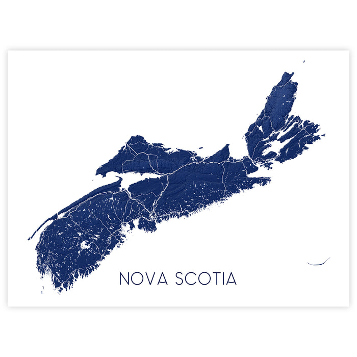Map of Nova Scotia in navy blue on a white background