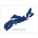 Map of Nova Scotia in navy blue on a white background