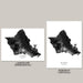 Two black and white maps of Oahu, Hawaii, one landscape and one portrait, on a gray background.