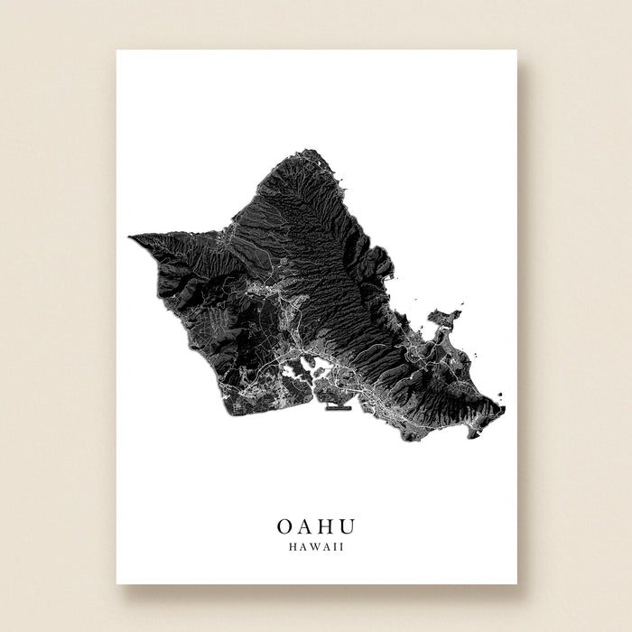 Map of Oahu, Hawaii on a white background