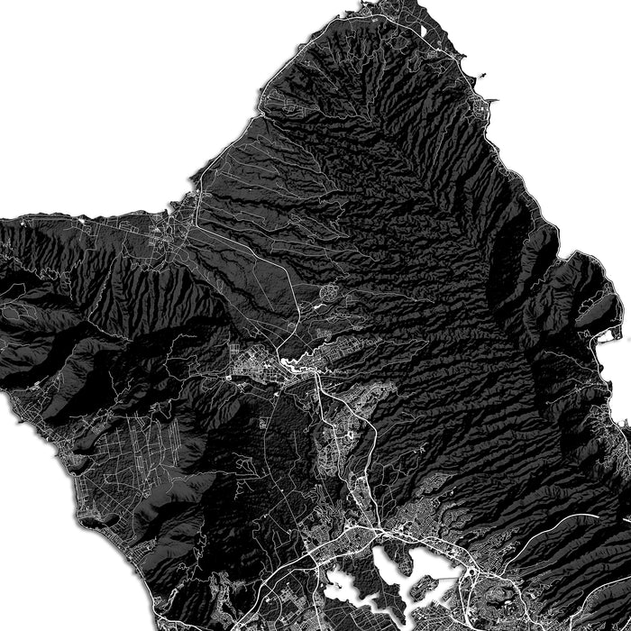 Topographic map of a mountainous region with roads and settlements.