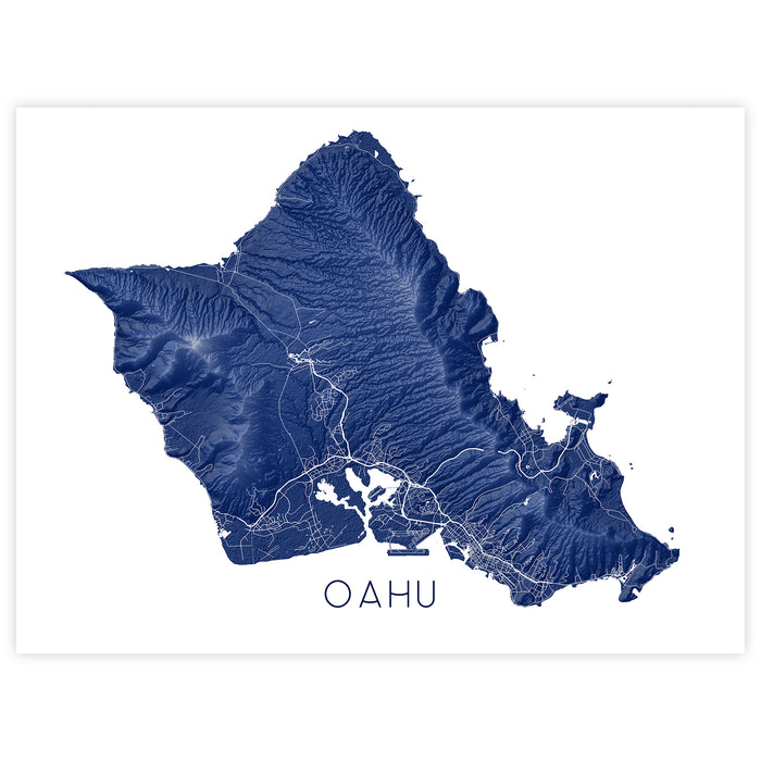 Map of Oahu in blue on a white background