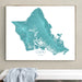 Framed map of Oahu, Hawaii on a wall above a bench.