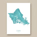 Map of Oahu, Hawaii in teal color on a white background