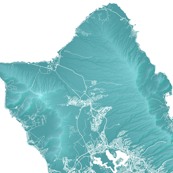 Topographic map of a coastal region with blue color scheme