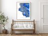 Oakland, California map art print in blue shapes designed by Maps As Art.