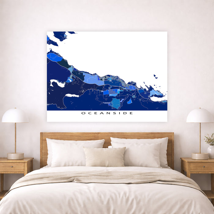 Oceanside Map Print: Blue Geometric Vancouver Island Wall Art Poster, Parksville Qualicum Beach Coombs