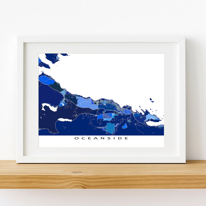 Oceanside Map Print: Blue Geometric Vancouver Island Wall Art Poster, Parksville Qualicum Beach Coombs