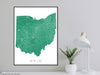 Ohio state map print with natural landscape and main roads designed by Maps As Art.